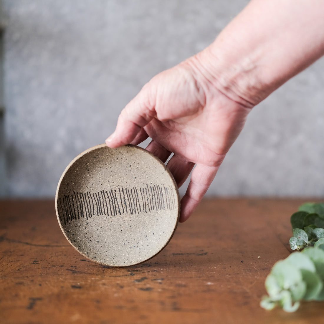 Small Dish with Mist White Base and Lines- No 2