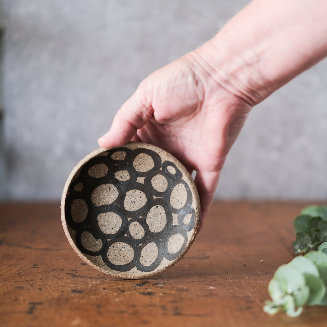 Small Dish with Circles and Orange Shino base