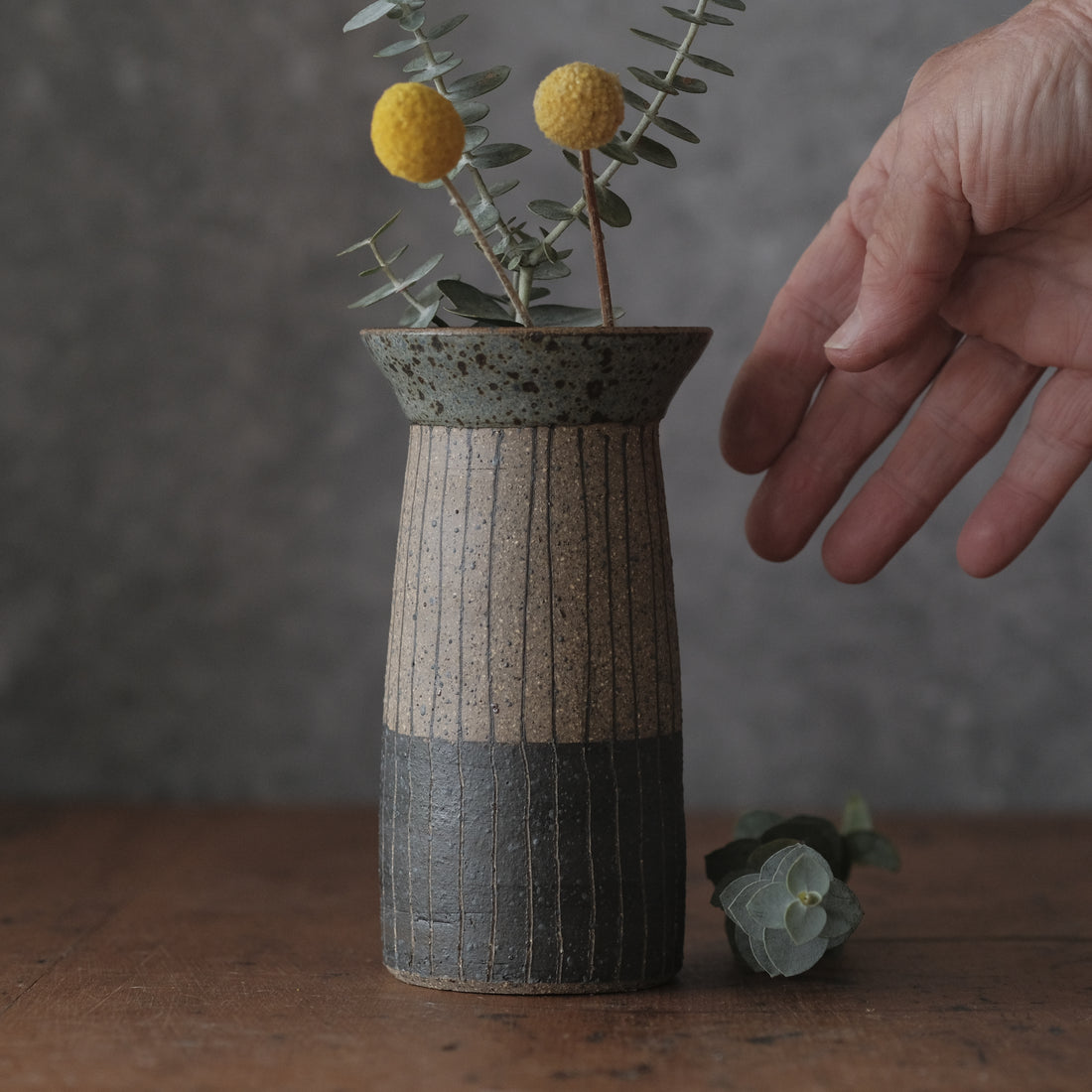 Blue and Black Lined Vase