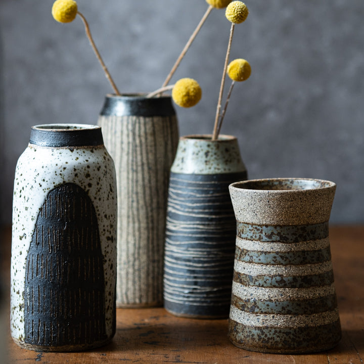 collection of handmade pottery vases